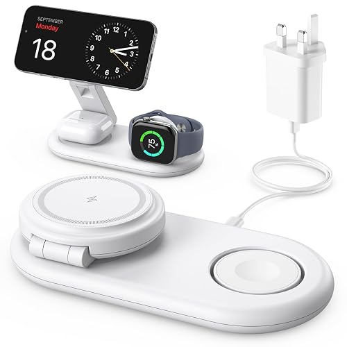 3 in 1 Wireless Charging Station for Apple,Foldable Magnetic Wireless Charger Stand,15W Fast for MagSafe Charger for iPhone 17/16/15/14/13,for Apple Watch,for AirPods