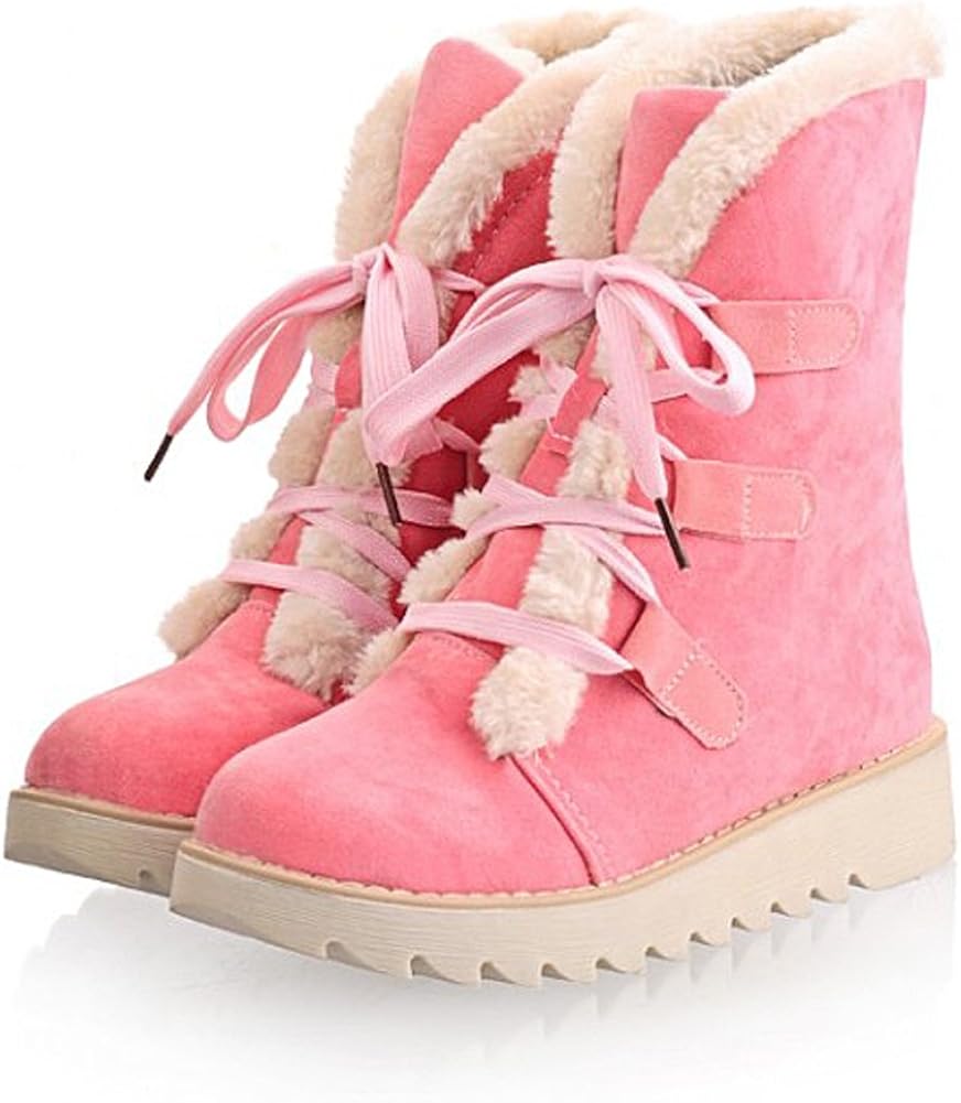 Amazon.com | getmorebeauty Women's Pink Faux Fur Lace Up Wedge Sneakers Low Heel Ankle Snow 