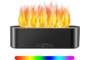 SUOUNDEY Timeable Flame Air Humidifier, Upgrade 7 Color Flame Fire Lights Essential Oil Diffuser Waterless Auto Off 150ml Aromatherapy Diffuser for Yoga, Large Room, Bedroom, Office (Black)
