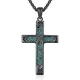 Black Cross Necklace for Men 925 Sterling Silver Turquoise Cross Pendant Necklaces Religious Jewelry for Women Father Husband Birthday Gifts