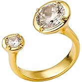 ORIGENCE Gold Statement Ring for Women, 14K Gold Plated Adjustable Open Band Rings with Cubic Zirconia Gemstones, Dainty Stackable Cocktail Ring Sparkle Party Jewelry Gift