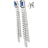 18K Gold Sapphire Dangle Earrings, 1.94ct Blue Sapphires, and Natural Diamonds 3.57ct, 2 Inches Length