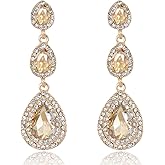 Elegant Rhinestone Statement Earrings Sparkly Cluster Crystal Drop Dangle Earrings Teardrop Chandelier Earrings Wedding Bridal Prom Earrings for Women