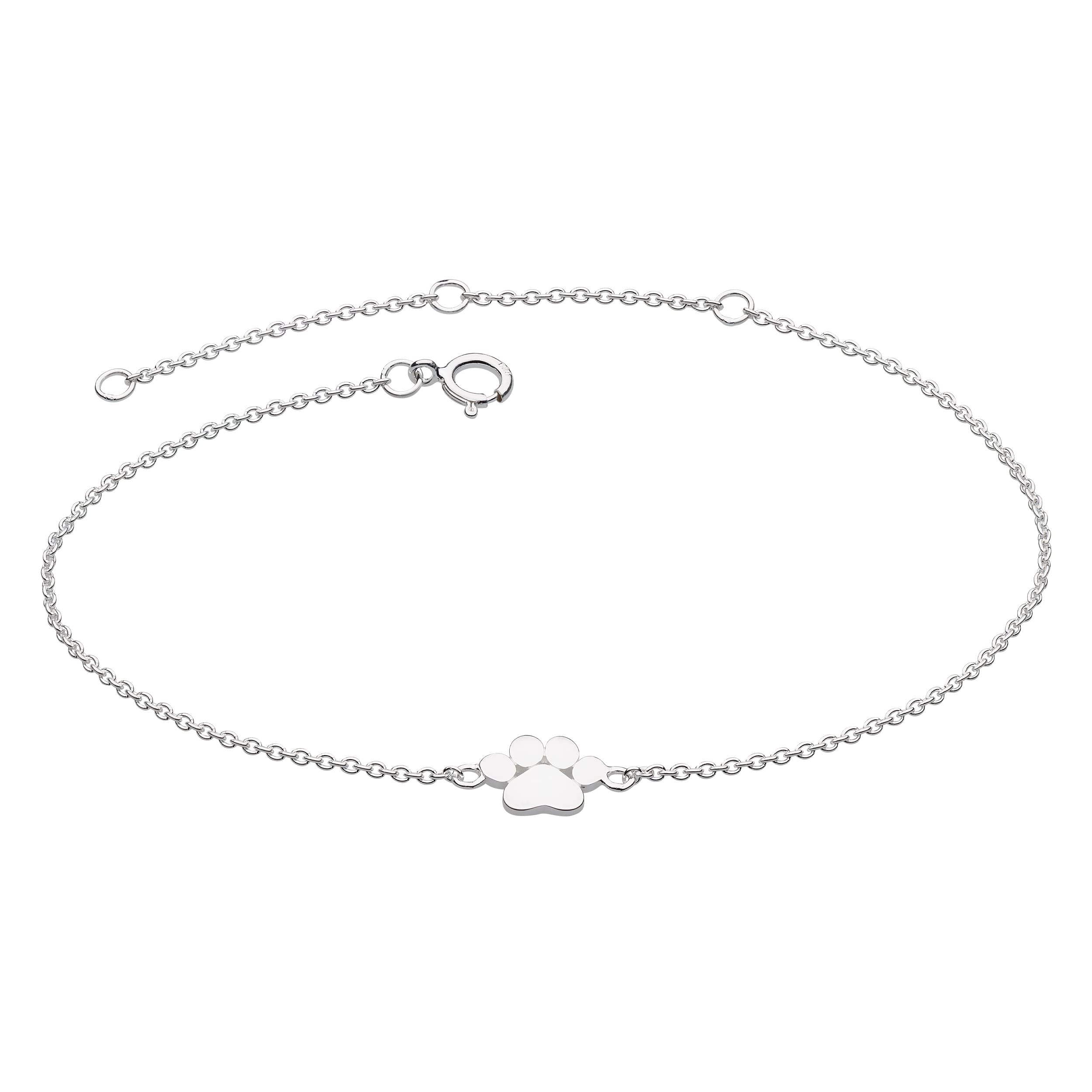Dew Paw Print 8" Bracelet With Box– Sterling Silver, Cute and Fun Animal Themed Jewellery (silver with gift box)