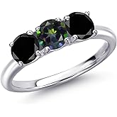 Gem Stone King 925 Sterling Silver Green Mystic Topaz and Black Diamond Engagement Ring For Women | 1.65 Cttw | Round 5MM | Gemstone November Birthstone