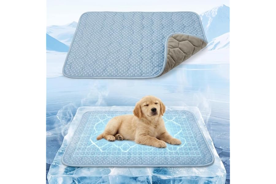 Lesguyor Dog Cooling Mat Q-MAX>0.5 Self-Cooling Mat for Dogs Crate Pad for Dogr, 2-in-1 Long-Lasting Cool Mats and Soft Kennel Pad for Dogs, Easy Washable Mat for Bed Crate Car