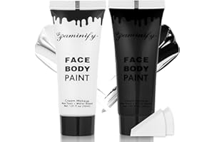 Paminify Black White Face Body Paint 1.01 oz/pc with 2 Sponges,Water Based Cream Face Paint for Clown Zombie Vampire Skeleton Cosplay Makeup,Halloween SFX Makeup Face Painting Kit,2.02 oz