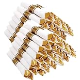 Joyido 400PCS Pre Rolled Gold Plastic Silverware Sets | Wrapped Utensils, Disposable Cutlery, 100 Pack, Durable and Sturdy, BPA free, Includes Napkins, for Party, Event Supplies