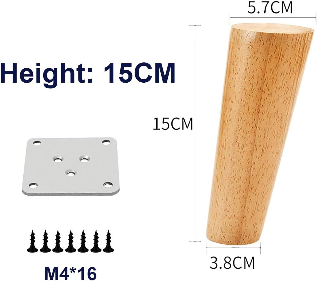 Qrity 4 PCS Wooden Furniture Legs, Oblique Tapered Replacement Sofa Feet 15CM Height with Non-slip Mat, Screws & Mounting Plate - Image 5
