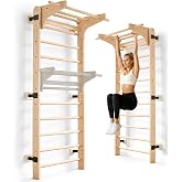 Neoflavie Swedish Ladder Wall Gym, Wooden Stall Bars with Pull-Up Bar-330LB | Adult Home Fitness, Versatile Home Use, Stretching &amp; Mobility Exercise, Full Body Workout, Space-Saving Design