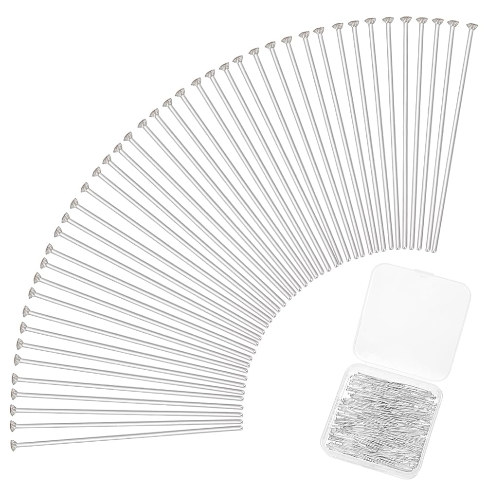 PH PandaHall 400pcs 35mm Flat Head Pins for Jewellery Making 304 Stainless Steel Head Pin Gauge for Beads Earring Bracelet Necklace Jewellery Head 1.4mm