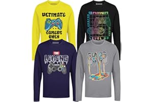 BROOKLYN VERTICAL 4-Pack Boys Long Sleeve Crew Neck T-Shirt with Chest Print | Soft Cotton Sizes 6-20