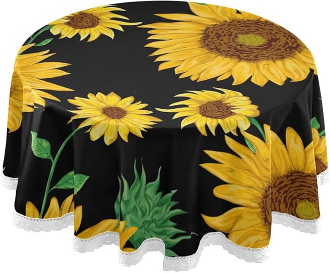 ALAZA 60 Inch Round Brown Floral Flower Sunflower