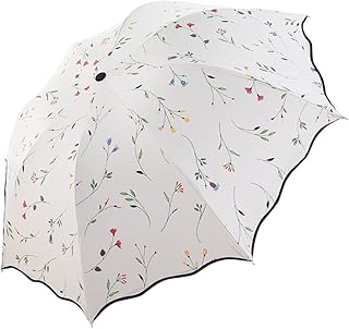 Damen Sonnenschutz Regenschirm Sonnenschirm mit Aufbewahrungstasche 3 Faltbar Doppeldach 8 Rippen, Anti UV,Schwarz Coating für Damen Mädchen Outdoor Camping Reise Alltag