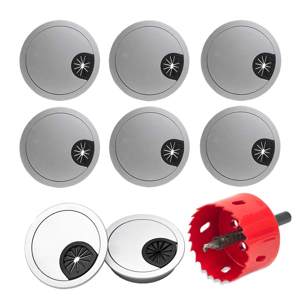 Anyasen 8 pieces Desk Cable Grommet round grommet in plastic Cable Outlet Cover Grommet Table Wire Organizer with 1 piece Hole Saw 60mm for Desk Table Cable Tidy