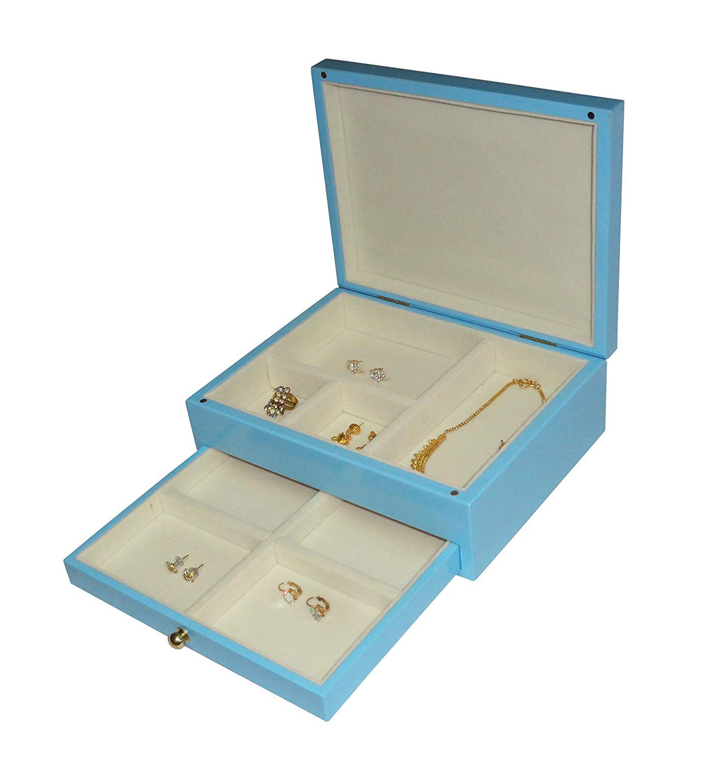 Atorakushon Wooden Sky Blue Jewellery Box Cosmetic Makeup Box