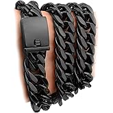 TIASRI Chunky Mens Black Necklace Stainless Steel Curb Cuban Link Miami Chain Heavy Black Mens Choker