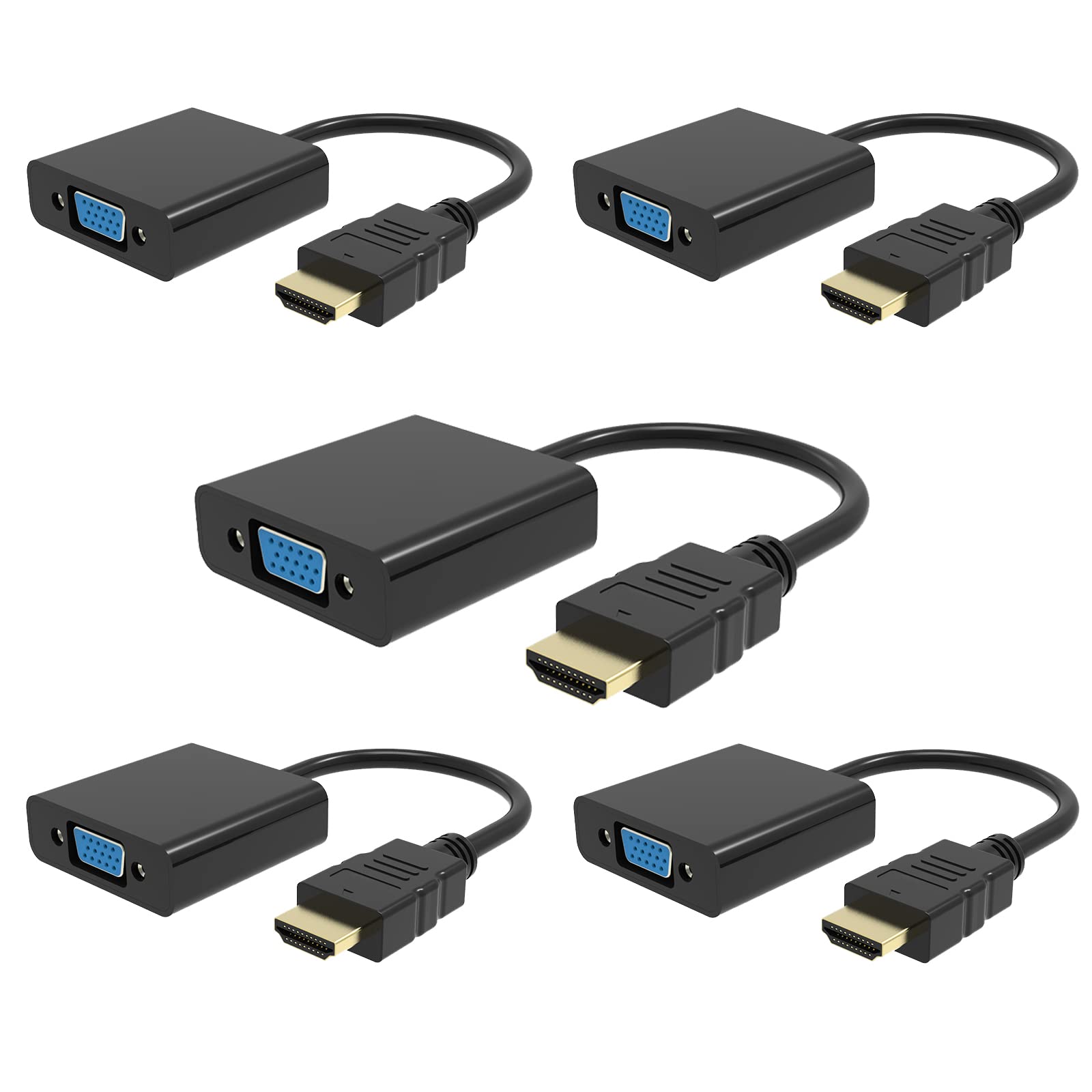 HD to VGA, 1080PHD to VGA Adapter Male to Female Gold-Plated Adapter for Computer, Laptop, Monitor, HDTV, Digital to Analog Converter Cable for Xbox 360, PS3, TV Box to Projector Displayer (5PCS)
