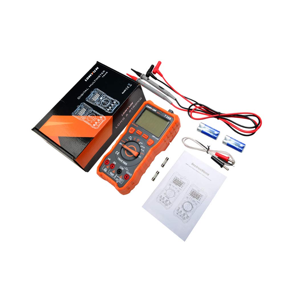 LOMVUM Digital Multimeter Tester, TRMS 6000 Counts Volt Meter Ranging; Measures Voltage Tester, Current, Resistance, Continuity, Frequency; Tests Diodes, Transistors, Temperature