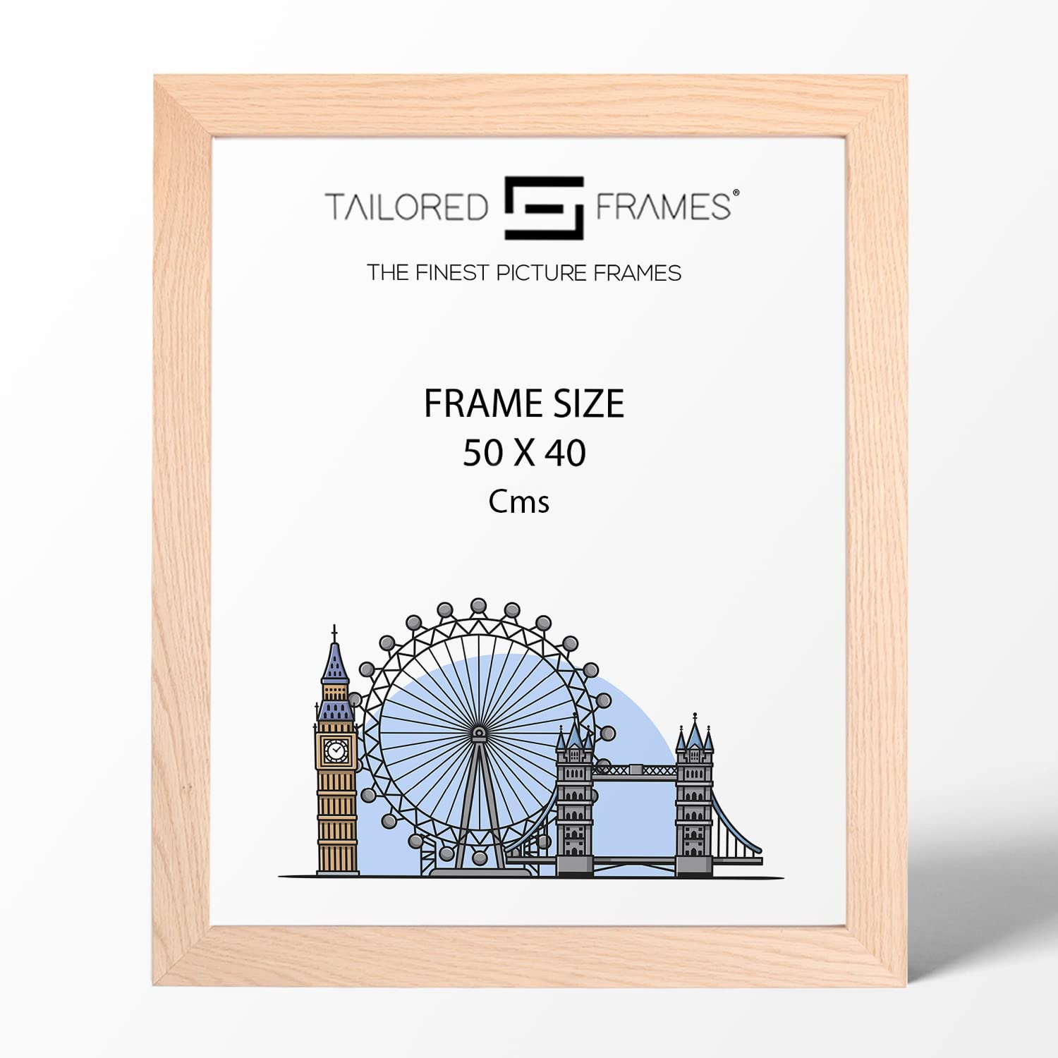 Tailored Frames Natural Oak Wood 50 x 40cm Single Picture Frames | Wall Hanging Type | Photo Frame Without Mount