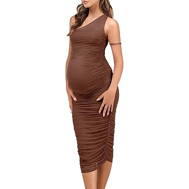 sofia richie brown button down dress Bodycon Long Sleeve Maternity Dress Dark Grey / X-Large main image 1