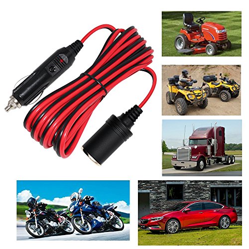 KUNCAN 13FT 12-24v Car Charge Cigarette Lighter Extension Cable Male to Female Socket, 14AWG Heavy Duty Cigarette Lighter Cord with LED Light, 15A Fuse