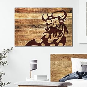 Canvas Wall Art - Bull Pattern on Vintage Wood Background - Giclee Print Gallery Wrap Modern Home Art Ready to Hang - 12x18 inches