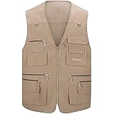 Hbufnha Men's Casual Safari Travel Vest 16 Pockets Outdoor Work Vest Sleeveless Jacket Fishing Hiking Photograph