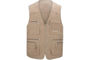 Hbufnha Men's Casual Safari Travel Vest 16 Pockets Outdoor Work Vest Sleeveless Jacket Fishing Hiking Photograph