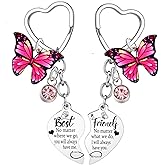SSWPQOS 2PCs Best Friend Heart Matching Keychain Long Distance Friendship Gifts for Best Friend Keychain for 2 Friendship Keychain for Sister Friends Bestie Birthday Gifts Butterfly Charm Gifts
