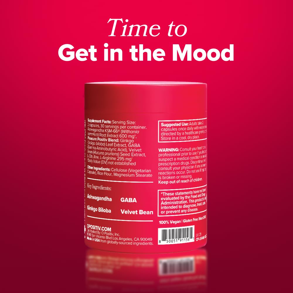 O Positiv URO Vaginal Moisture & Mood – Formulated to Support Vaginal Moisture, Mood & Relaxation – with KSM-66® Ashwagandha, Ginkgo Biloba, Mucuna pruriens, and GABA – 30 Servings