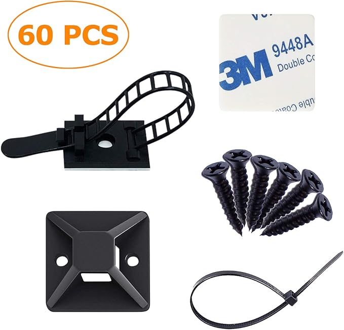 60 PCS StrongerAdhesiveBacked Mounts Cable Tie Mounts Wire Tie Base