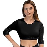 Kosher Casual Women's Modest High Neck Cropped Layering Shell - Viscose Spandex 3-4 Sleeve Base Pullover Top