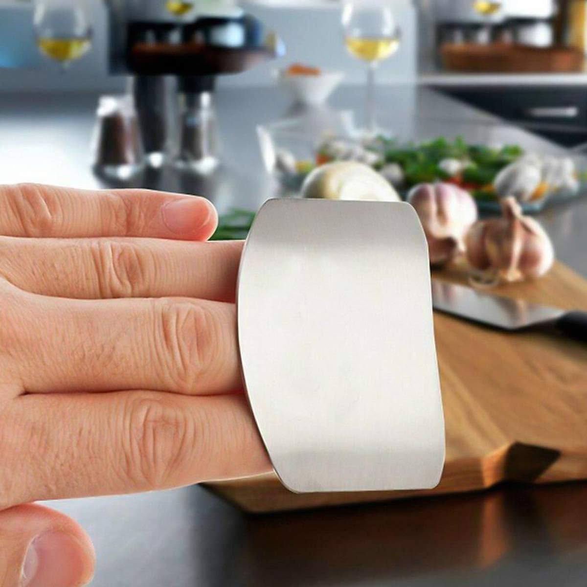 Alanfox 2pcs Stainless Steel Double Finger Guards for Cutting Knife Cutting Protector Kitchen Tool Guard Finger Protector Avoid Hurting When Slicing and Chopping (Double finger): Kitchen & Dining