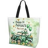 Hufuaoey St Patricks Day Tote Bag Women With Zipper Large shamrock tote Bags st patricks day Purse st patricks day Gifts