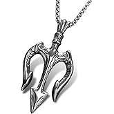 bahamut Neptune Poseidon Trident Weapon Protection Necklace for Men,Greece Amulet Gold Pendant Stainless Steel Chain Jewelry