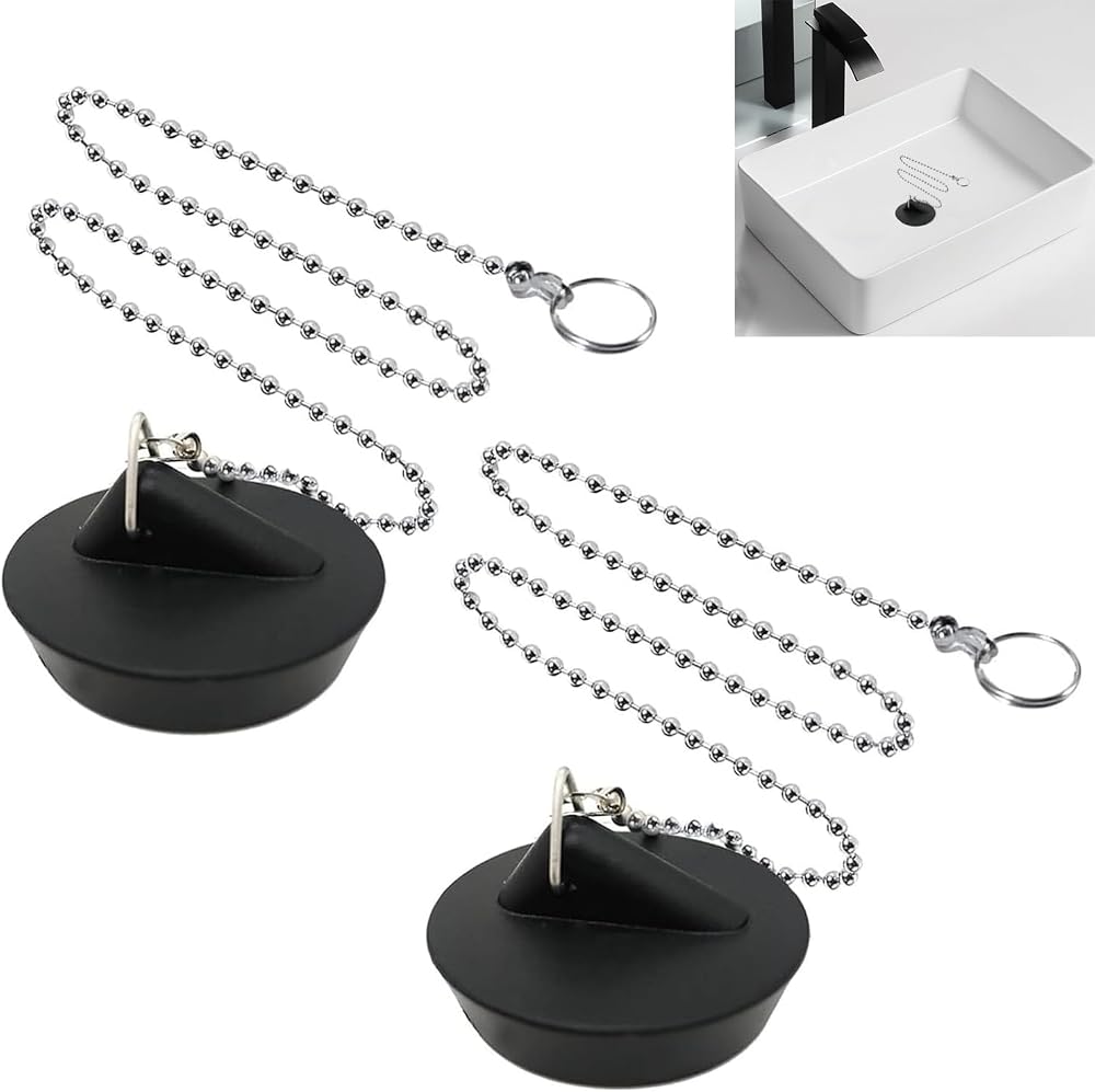 YUNYU 2 Pcs Universal Sink Plug with Chain 42-45mm Rubber Stopper