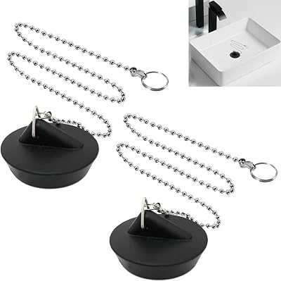 YUNYU 2 Pcs Universal Sink Plug with Chain 42-45mm Rubber Stopper