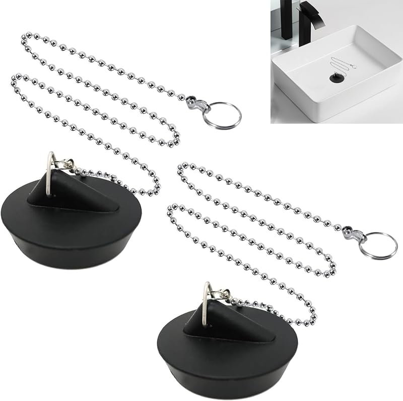 YUNYU 2 Pcs Universal Sink Plug with Chain 42-45mm Rubber Stopper