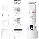 Zivelier 3-in-1 Electric Razor IPX7 Waterproof Bikini Trimmer Wet & Dry Use Painless Personal Trimmer Groomer for Ladies Face Body Legs Bikini Public Hairs Electric Lady Shaver with Replaceable Heads