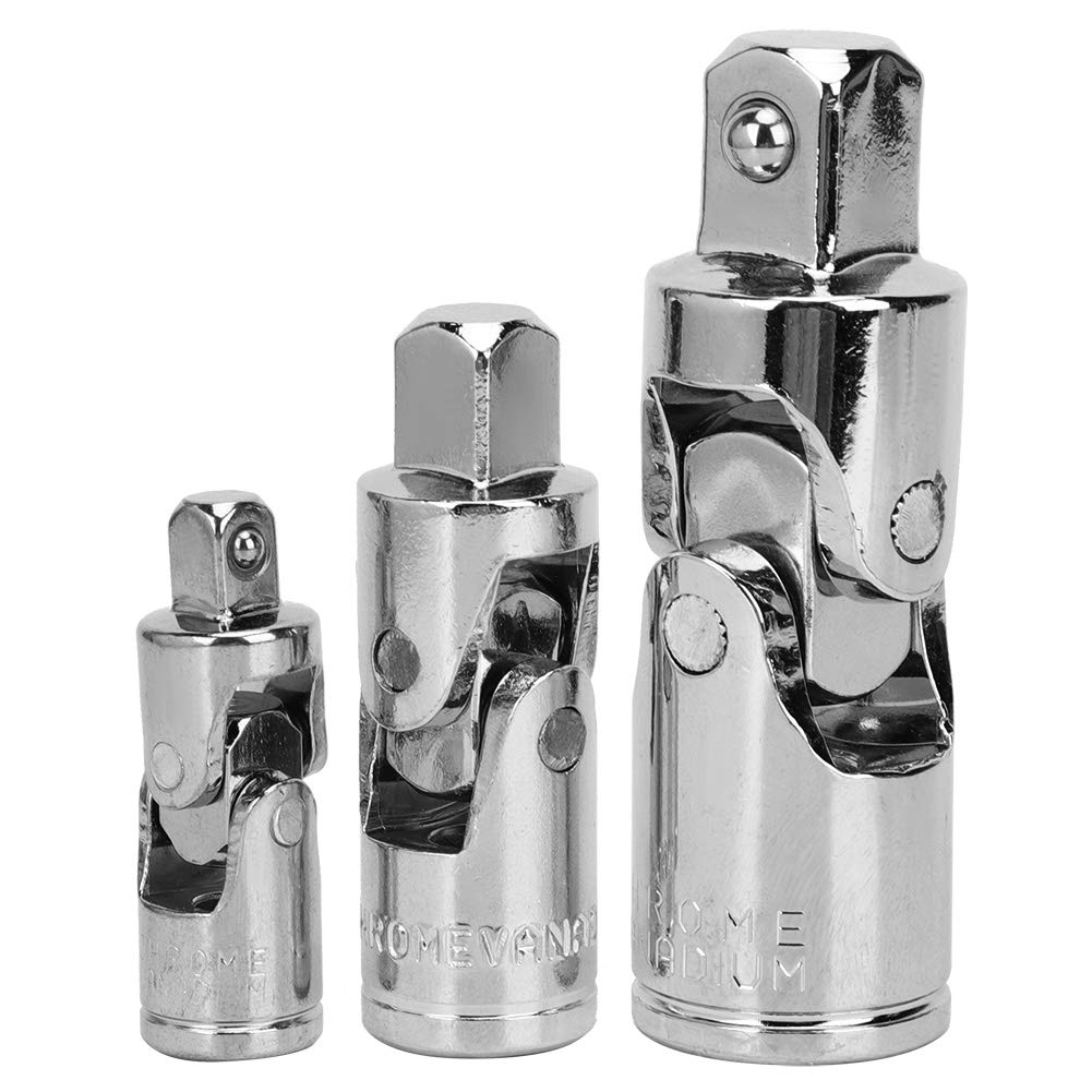 Walfront Universal Joint Set 1/4in 3/8in 1/2in Chrome Vanadium Steel Drive Impact Socket Wrench Adapter for Automotive Repair Tools