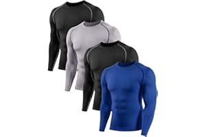 Celfaeree 4 Pack Compression Shirts Men Long Sleeve Workout Underhirts Athletic Running Base Layer Rash Guard T-Shirts