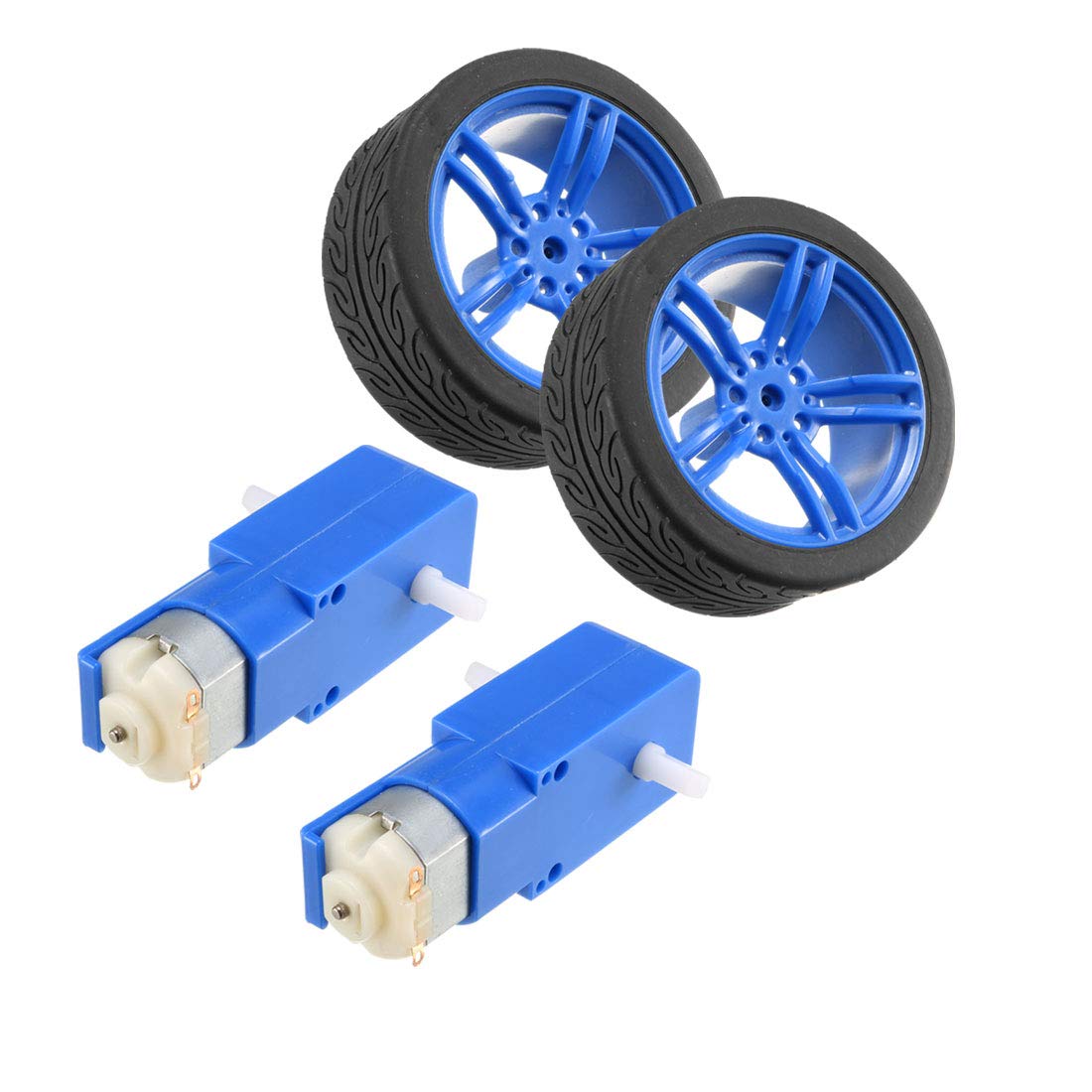 sourcing map 2PCS DC Electric Motor 3-6V Dual Shaft Geared TT Magnetic Gearbox Engine w 2PCS Car Tire Wheel