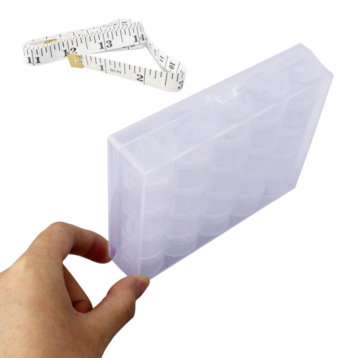 53 Pcs Plastic Sewing Machine Bobbins with Transparent Storage Case and Soft Measuring Tape by mifengdaer