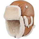 Harssidanzar Aviator Hat for Men Women Genuine Sheepskin Shearling Leather Winter Warm Trapper Hat CU603US