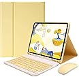 AnMengXinLing Keyboard Case for iPad 11th(A16)/iPad 10th Generation 2022 with Mouse Detachable Wireless Bluetooth Keyboard Pencil Holder Slim Leather Cover for iPad11/iPad10, Yellow