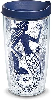 Tervis 1199002 Vaso vintage con collage de sirena con envoltura y tapa azul marino, 16 oz, transparente
