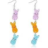 Mintolex Easter Bunny Earrings for Women Glitter Triple Acrylic Rabbit Drop Dangle Earrings Colorful Easter Jewelry Gifts for Spring Party