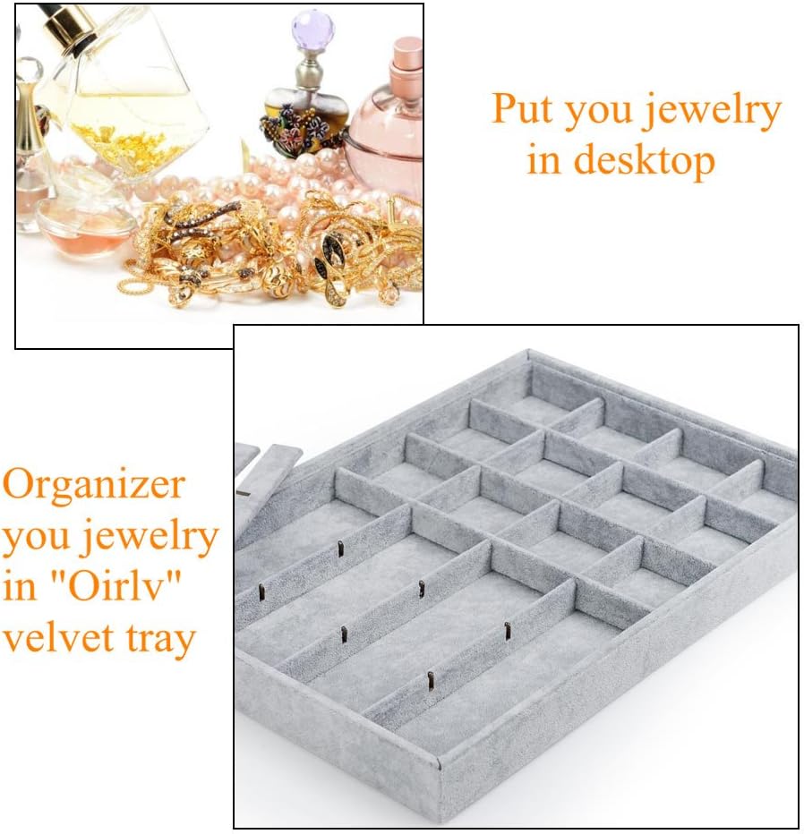 Oirlv 24 Grid Ice Velvet Jewelry Drawer Organizer Tray Stackable Jewelry Trays Removable Dividers for Rings Earring Storage Display: Home & Kitchen