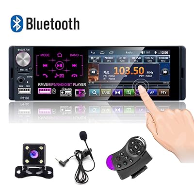 Camecho Single Din Bluetooth Car Radio 4'' Capacitive Touch Screen Car Stereo FM/AM/RDS Radio Receiver with Dual USB/AUX-in/SD Card Port + Backup Camera &amp; Steering Wheel Control